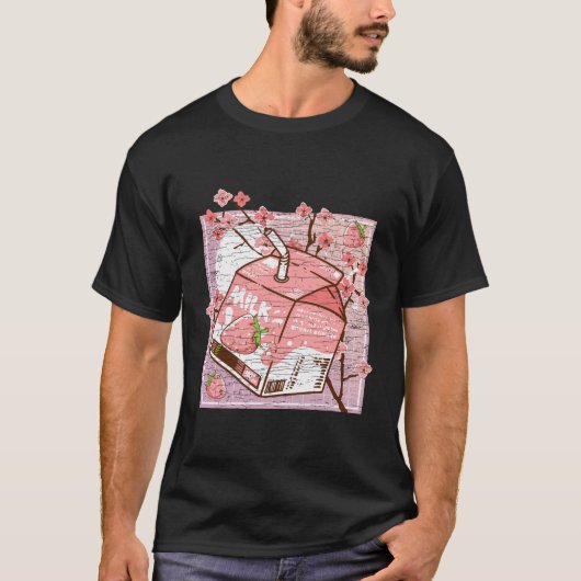 Kersenbloesem Esthetische aardbeienmelk Kawaii T-shirt (Voorkant)