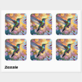 Kersenbloesem Fantasie Zonsopgang Kolibrie Vierkante Sticker (Vel)