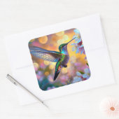 Kersenbloesem Fantasie Zonsopgang Kolibrie Vierkante Sticker (Envelop)