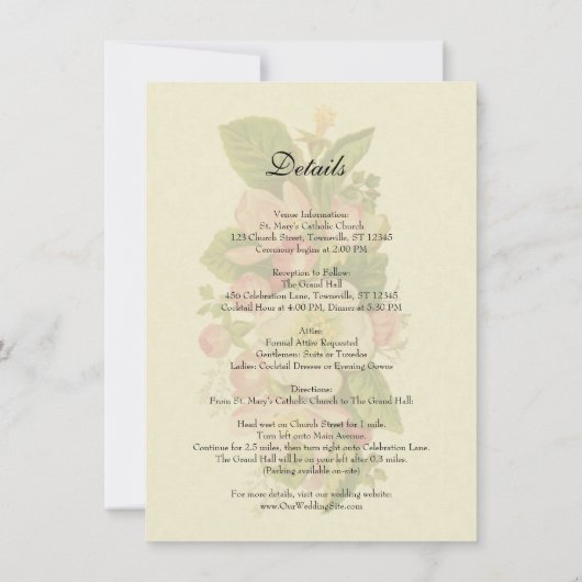 Kersenbloesem Floral Ecru Trouwgegevens Kaart (Achterkant)