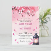 Kersenbloesem Floral Elegante lente roze bruiloft Kaart (Staand voorkant)