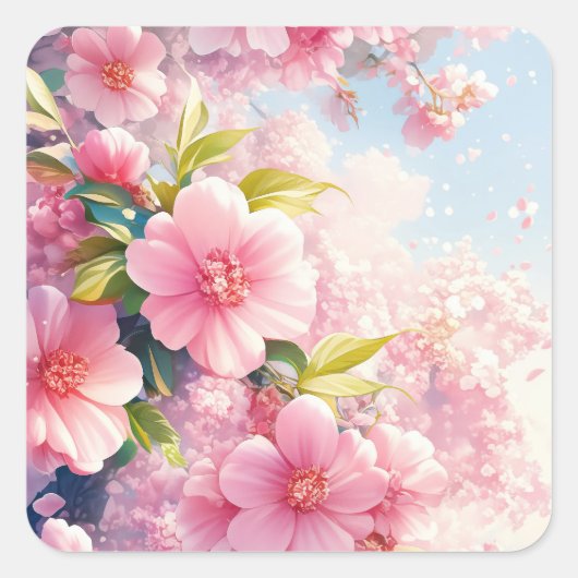 Kersenbloesem Fluisteringen van de Lente Vierkante Sticker (Voorkant)