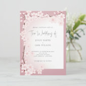 Kersenbloesem grens bruiloft uitnodiging (Staand voorkant)