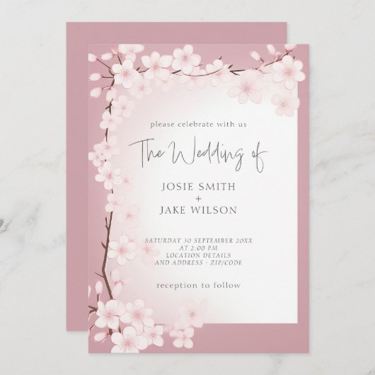 Kersenbloesem grens bruiloft uitnodiging (Voorkant / Achterkant)
