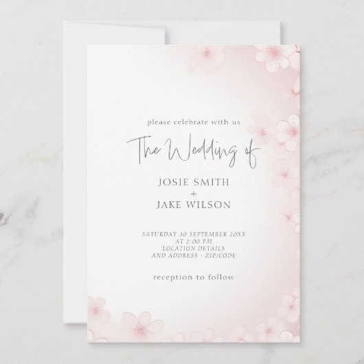  kersenbloesem grens bruiloft uitnodiging (Voorkant)