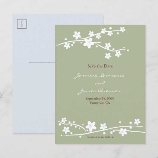 Kersenbloesem Groen Aankondigingskaart (Voorkant / Achterkant)