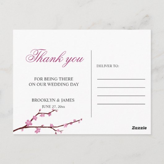 Kersenbloesem Huwelijk Bedankkaartjes Briefkaart (Achterkant)