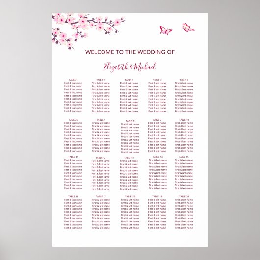 Kersenbloesem Huwelijksstoelindeling Poster (Voorkant)