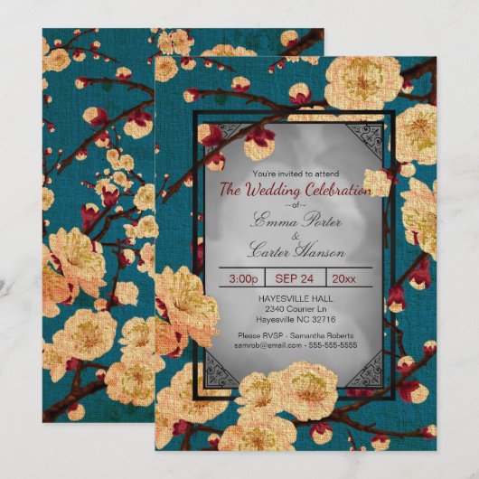 kersenbloesem huwelijksuitnodiging kaart (Voorkant / Achterkant)