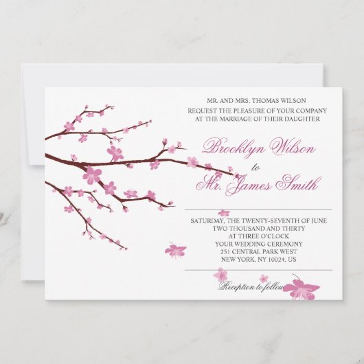Kersenbloesem Huwelijksuitnodiging Kaart (Voorkant)