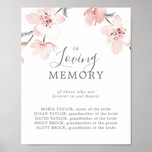 Kersenbloesem 'In Loving Memory' Herdenkingsbord Poster (Voorkant)