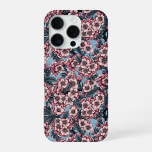 Kersenbloesem in roze en blauw iPhone 16 pro hoesje