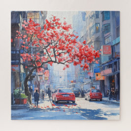 Kersenbloesem in stadsgezicht scène legpuzzel