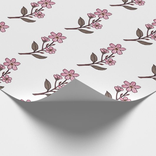 Kersenbloesem inpakpapier - wit patroon (Hoek)