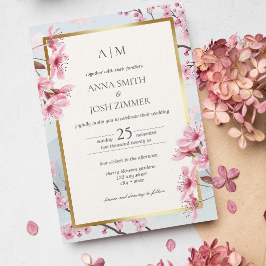 Kersenbloesem Japans Elegant Goud Bruiloft Kaart