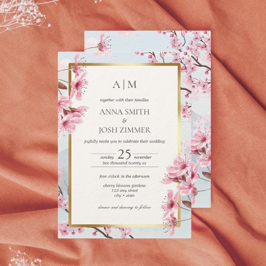 Kersenbloesem Japans Elegant Goud Bruiloft Kaart