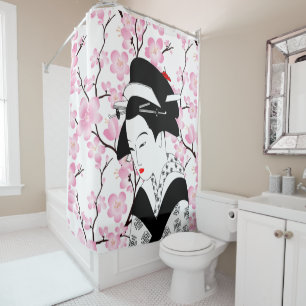kersenbloesem japans geisha roze wit douchegordijn