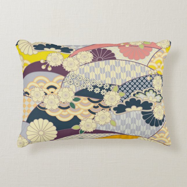 Kersenbloesem Japanse Bloem Rood Wit Accent Kussen (Voorkant)