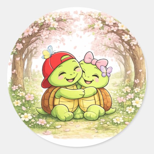 Kersenbloesem Knuffel Ronde Sticker (Voorkant)