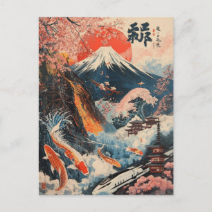 Kersenbloesem Koi Vis Japanse Kunst van Mount Fuji Briefkaart
