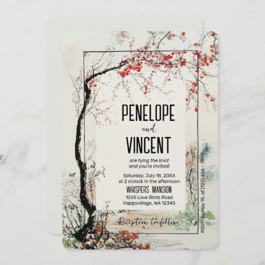 Kersenbloesem kunstboom kaart (Voorkant / Achterkant)