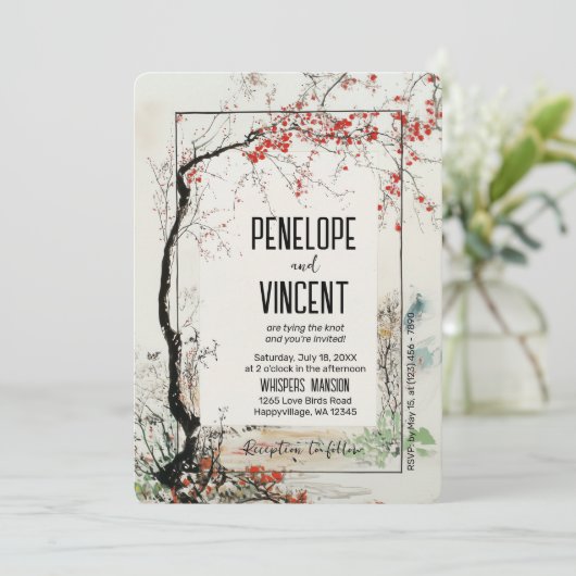 Kersenbloesem kunstboom kaart (Staand voorkant)