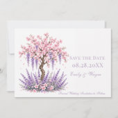 Kersenbloesem Lavendel Boom Bruiloft Save The Date (Voorkant)