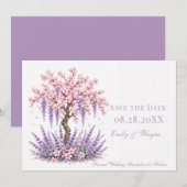 Kersenbloesem Lavendel Boom Bruiloft Save The Date (Voorkant / Achterkant)