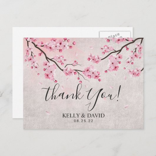 Kersenbloesem lente bloemenbruiloft bedankt briefkaart (Voorkant / Achterkant)