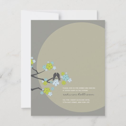 Kersenbloesem Liefdesvogels Huwelijksreceptiekaart Kaart (Voorkant)
