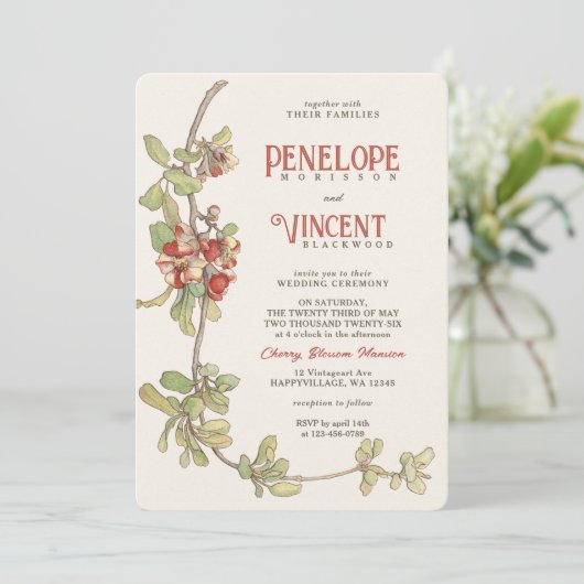  kersenbloesem Lijst bruiloft uitnodiging (Staand voorkant)
