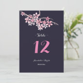 Kersenbloesem marine Witte bloemige tafel bruiloft Kaart (Staand voorkant)