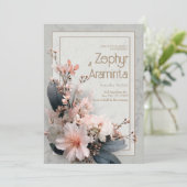 Kersenbloesem Marmeren Bruiloft Kaart (Staand voorkant)