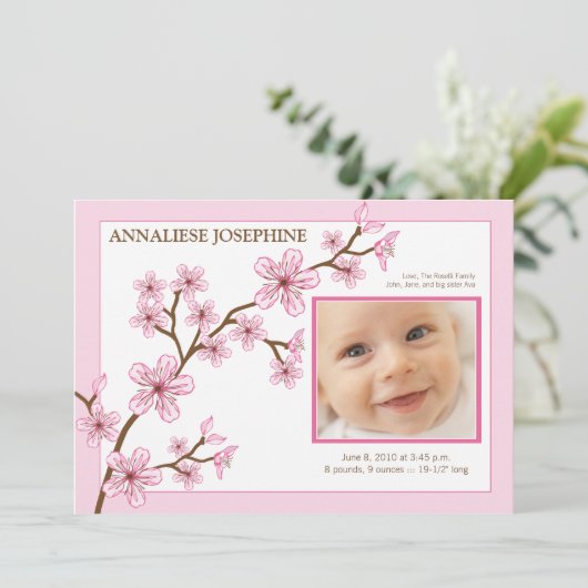 Kersenbloesem Meisje Geboorteaankondiging : baby r Aankondiging (Staand voorkant)