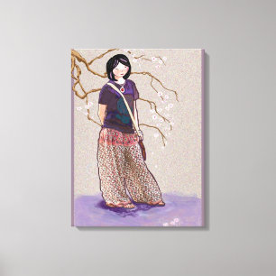 kersenbloesem meisje mauve roze versie canvas afdruk
