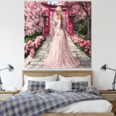 Kersenbloesem Meisje Muurkunst Canvas Afdruk (Insitu (Slaapkamer))