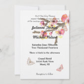 Kersenbloesem met vlinders bruiloft kaart (Voorkant)