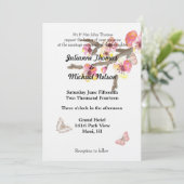 Kersenbloesem met vlinders bruiloft kaart (Staand voorkant)