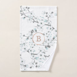Kersenbloesem Mint Witte Roze Gouden Monogram Handdoek