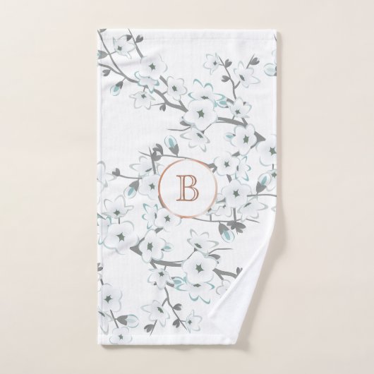 Kersenbloesem Mint Witte Roze Gouden Monogram Handdoek (Handdoek)