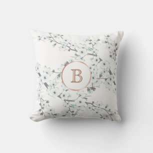 Kersenbloesem Mint Witte Roze Gouden Monogram Kussen