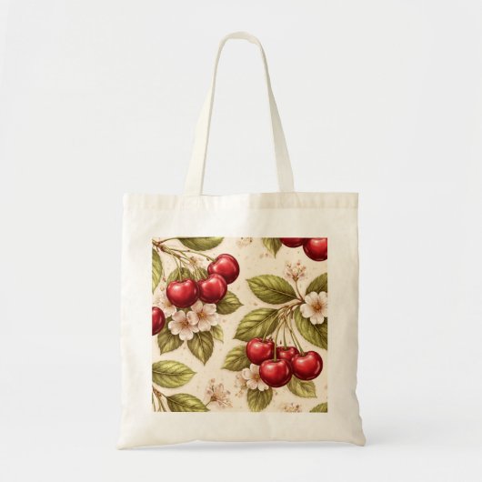 Kersenbloesem Motief Rode Kersen Tote Bag (Voorkant)