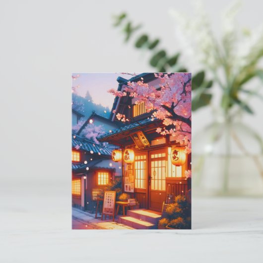Kersenbloesem Nacht in Oud Japan Briefkaart (Staand voorkant)