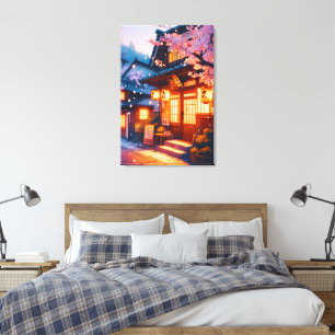 Kersenbloesem Nacht in Oud Japan Canvas Afdruk