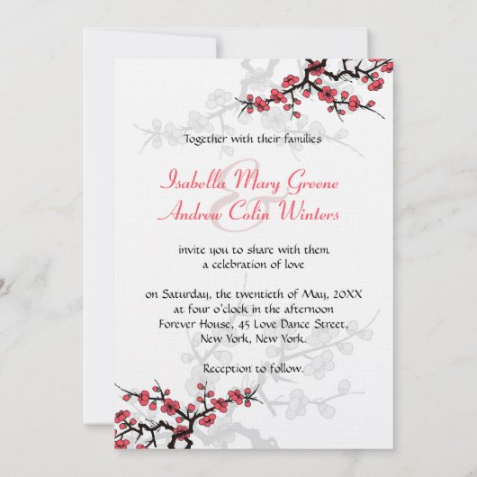 Kersenbloesem Oosterse bruiloft Kaart (Achterkant)