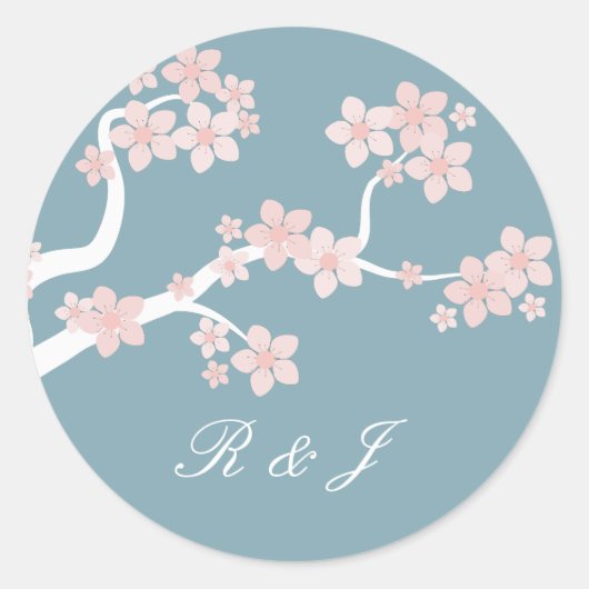 Kersenbloesem op blauwe cirkel sticker (Voorkant)