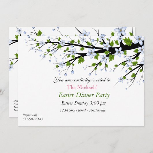 Kersenbloesem Pasen Dinner Feest Uitnodiging (Voorkant / Achterkant)