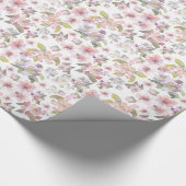 Kersenbloesem Pastel Roze Bloemen Groene bladeren Cadeaupapier (Hoek)