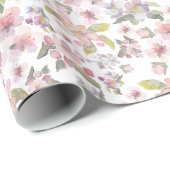 Kersenbloesem Pastel Roze Bloemen Groene bladeren Cadeaupapier (Rol Hoek)