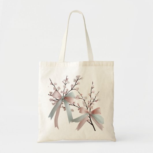 Kersenbloesem Pastel Strik Budget Boodschappentas Tote Bag (Voorkant)